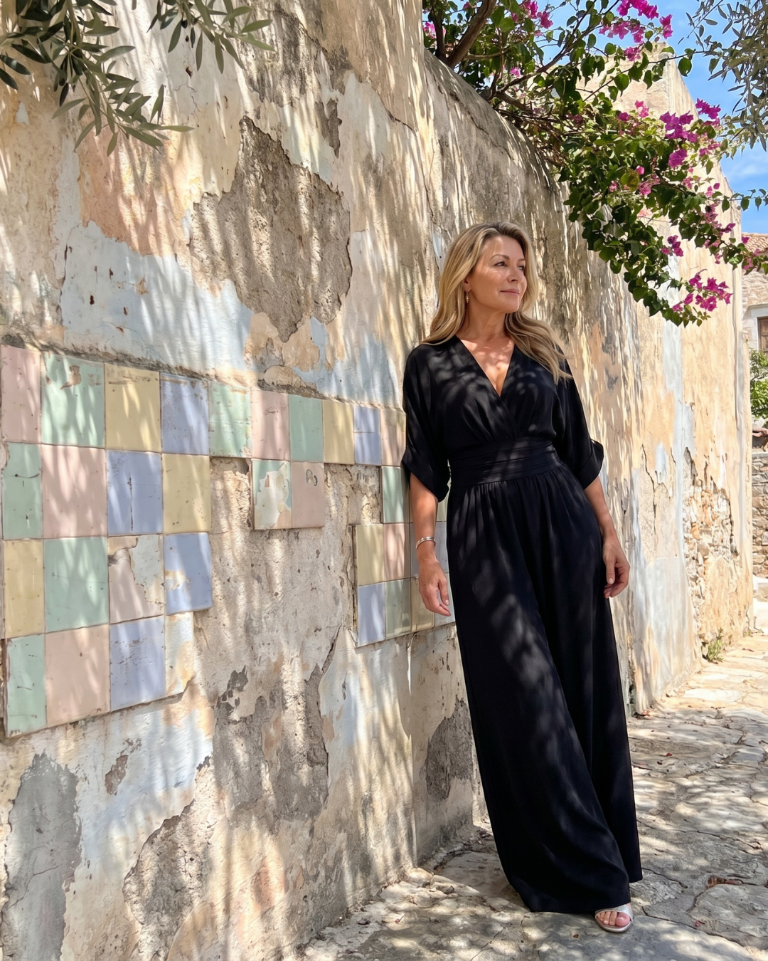 Sárlaith | Draped V-Neck Wide-Leg Jumpsuit