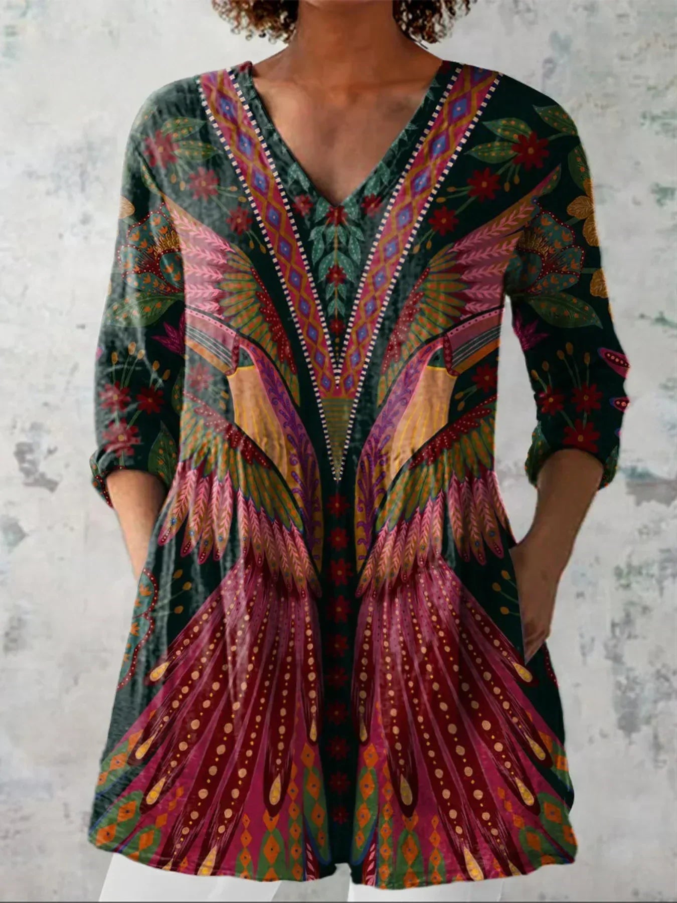 Treasa | Tropical Bird V-Neck Shirt