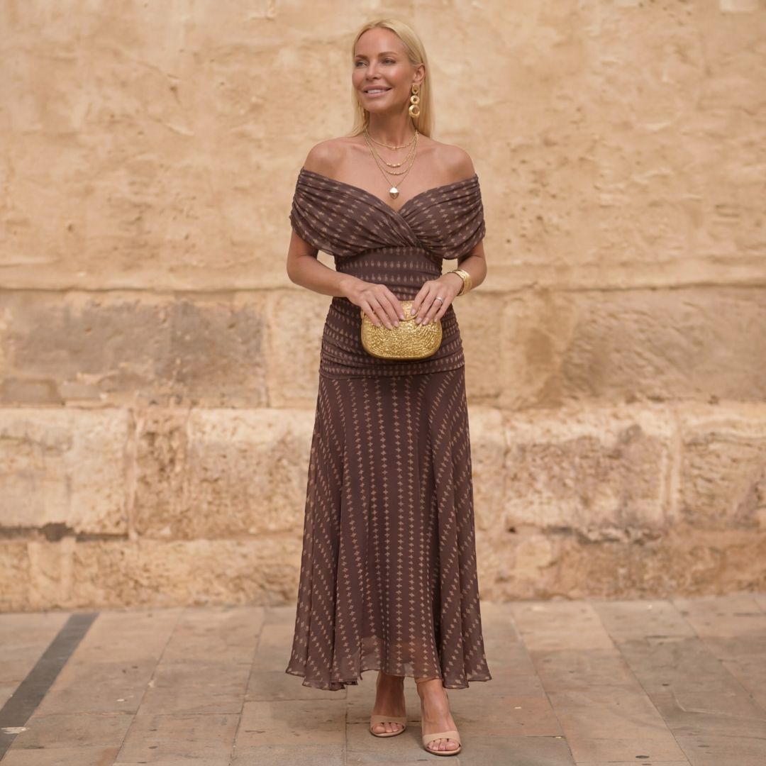 Mairéad | Brown Geometric Flowing Dress