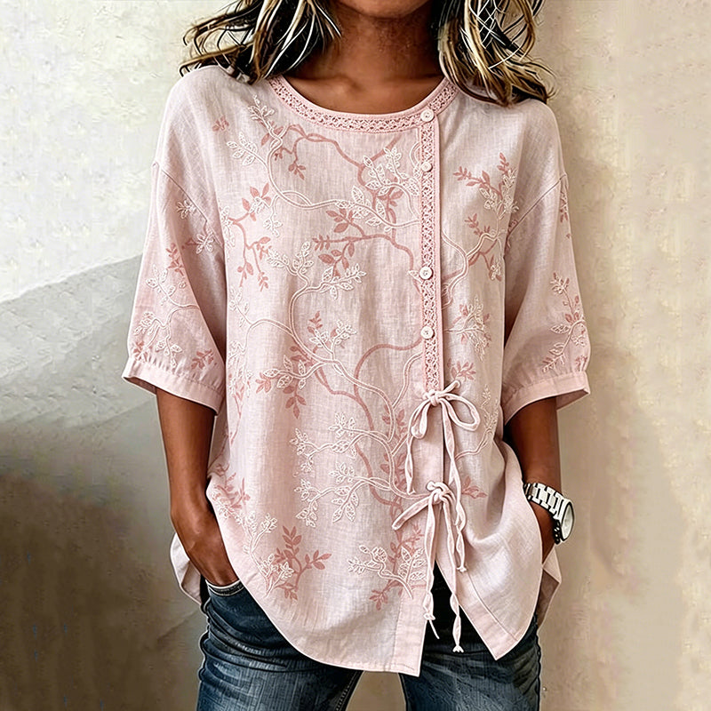 Fand | Pink Leaf Print Blouse