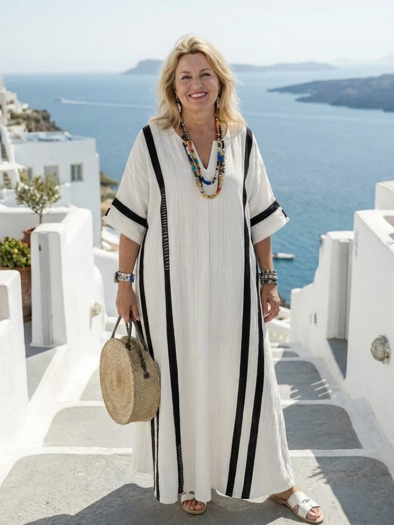 Sinéad | Short Sleeve Colour Block Striped Maxi Dress