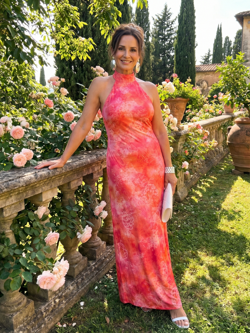 Báine | Halter Neck Printed Pattern Maxi Dress