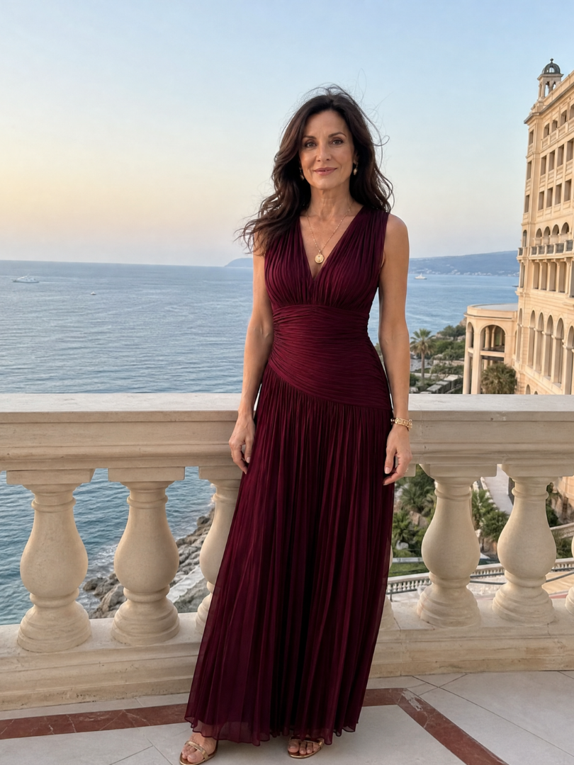 Blinne | Sleeveless Pleated V Neck Midi Dress