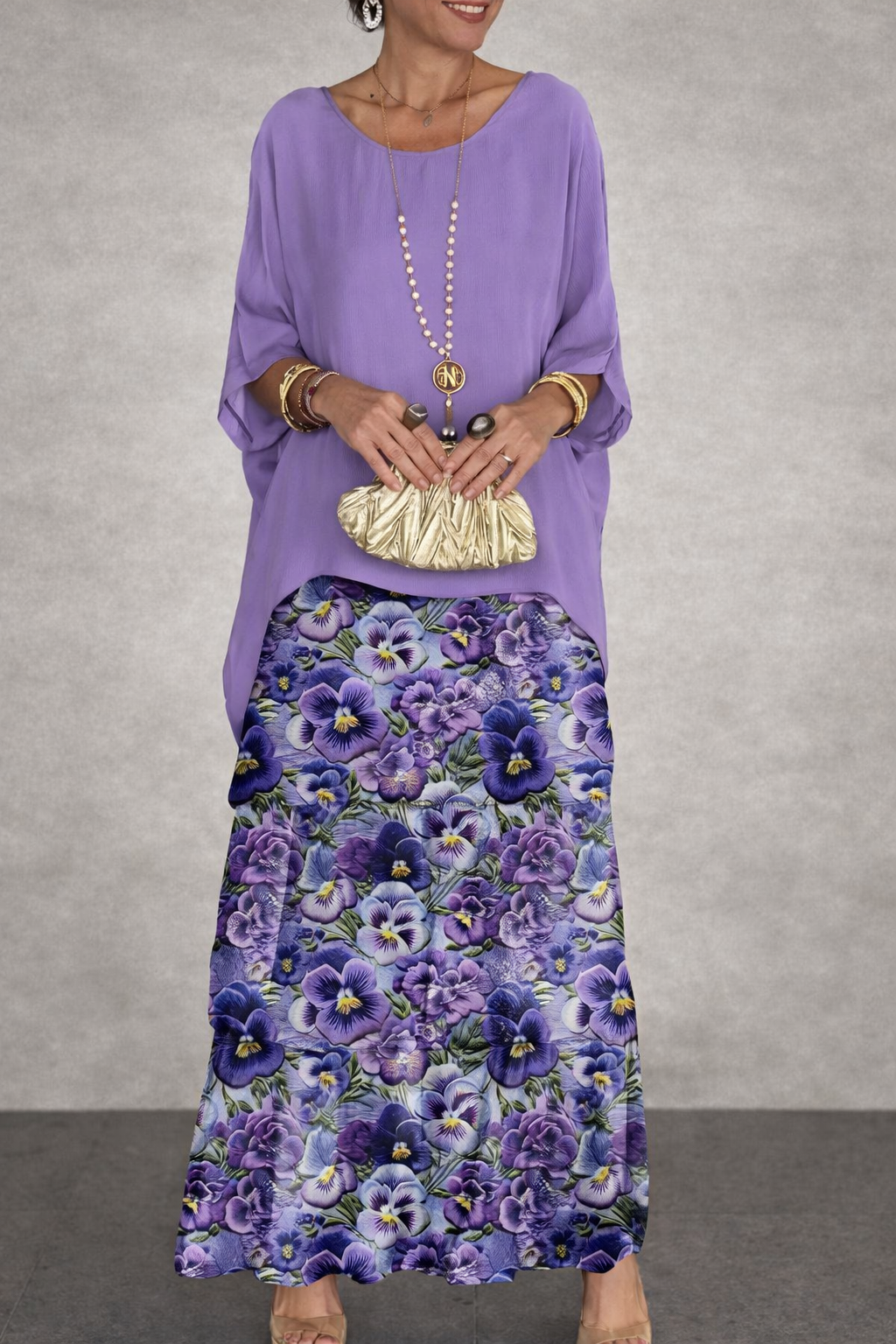 Nora Layered Dress - Purple Flower