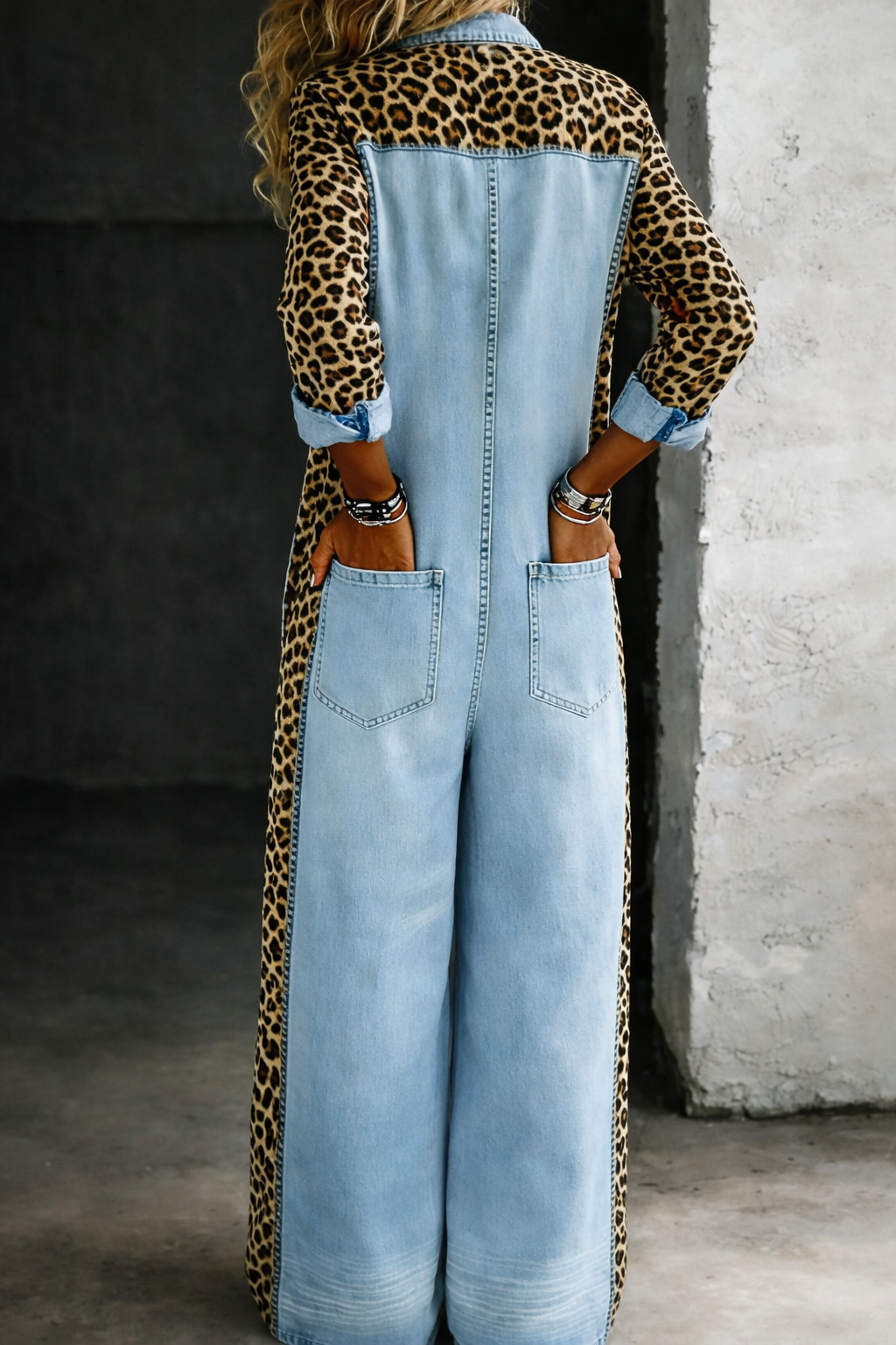 Combinaison en jean femme à manches longues style chemise une pièce
