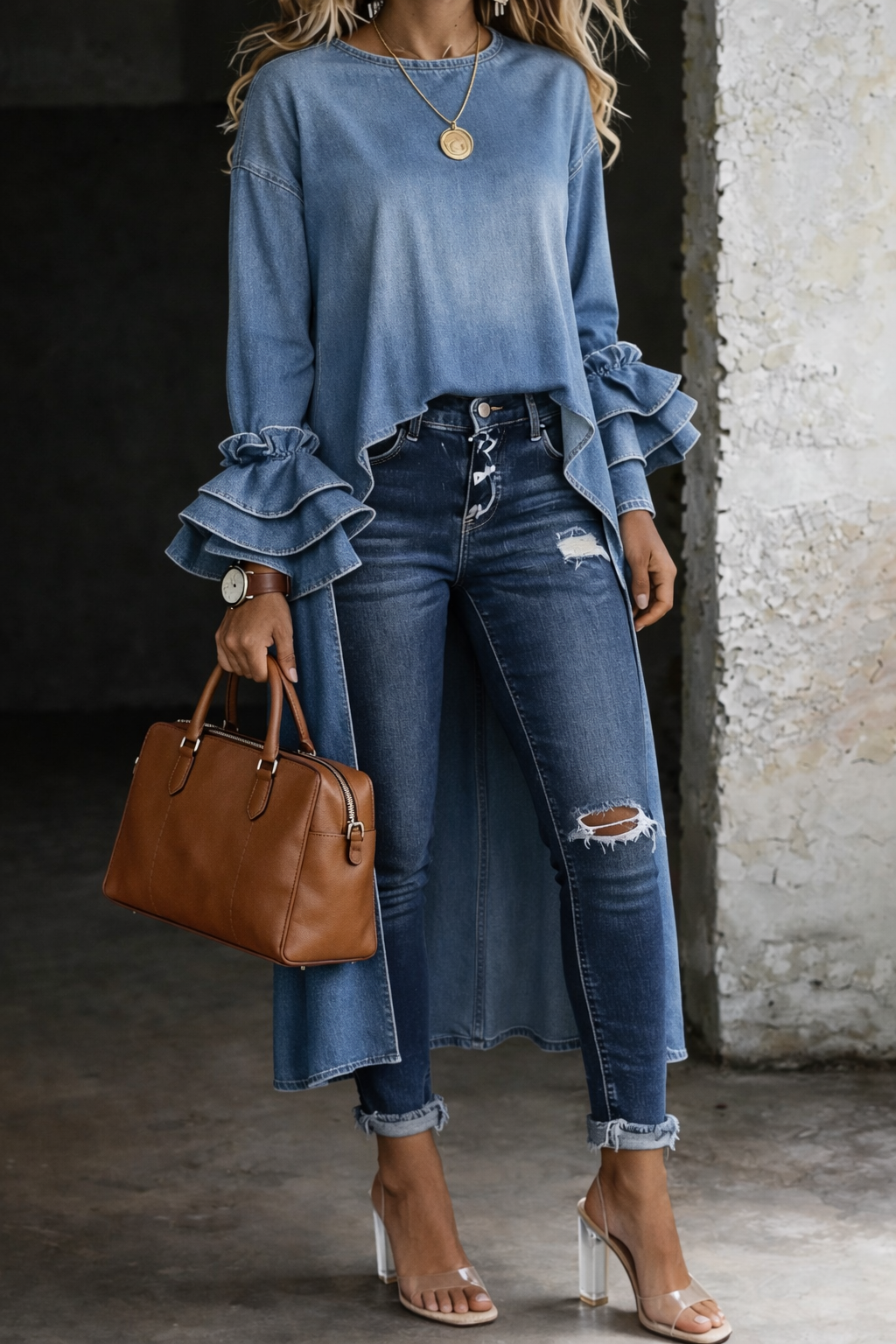Chemise en Jean Décontractée pour Femme | Haut Boutonné Classique