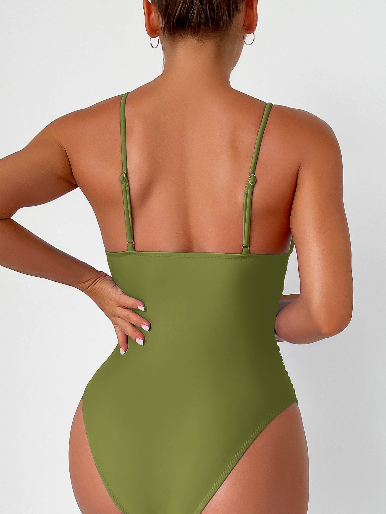 Sculpting One-Piece Swimsuit with V-Neck and Thin Straps