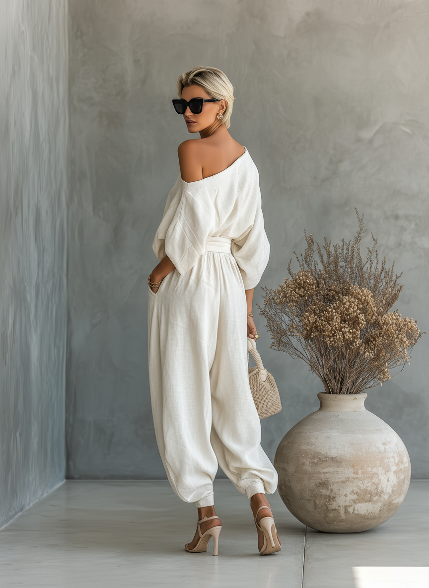 Dianaimh | Soft Off-Shoulder Top and Tapered Pants
