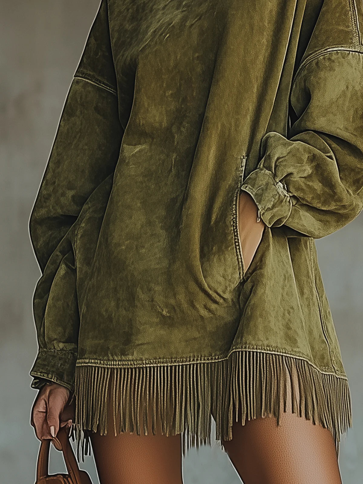 Órnait | High-Neck Suede Fringe Dress