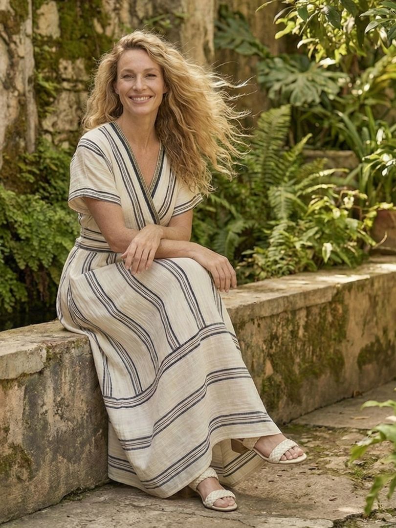 Éabha | V Neck Short Sleeve Wrap Waist Midi Dress