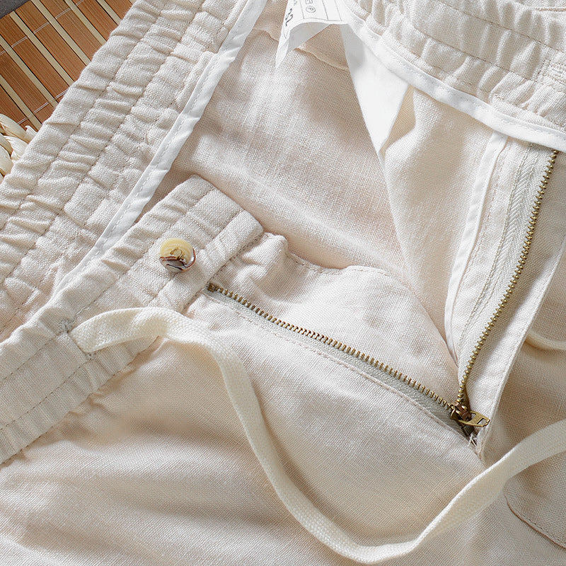 Cathal 100% Linen Trousers with Easy Waist Comfort