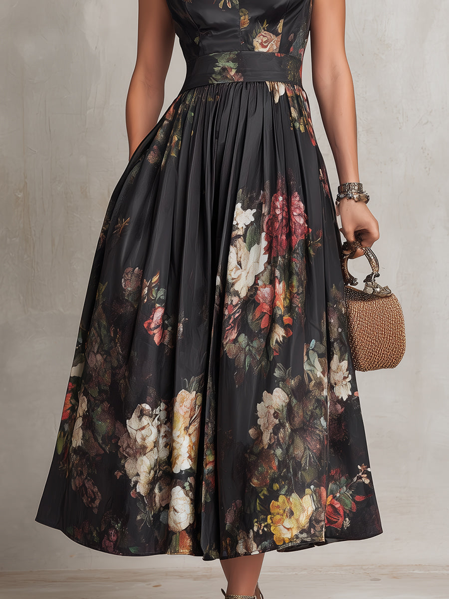 Cara | Floral Pleated Midi Dress