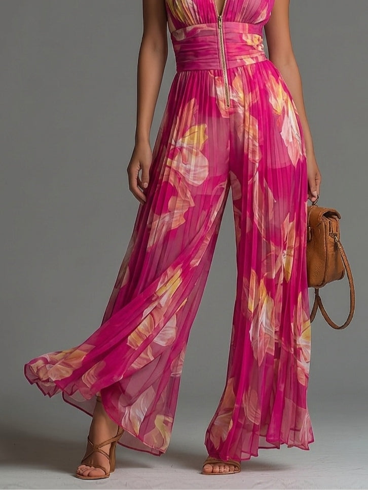 Maighréad | Floral Pleated Chiffon Jumpsuit