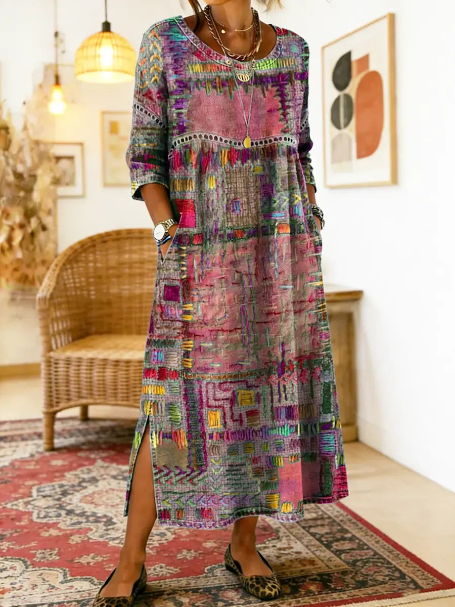 Clodagh | Printed Dress with Ethnic Patchwork