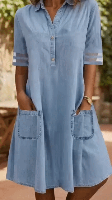 Aoife™ | Tummy-Flattering Denim-Look Blouse Dress