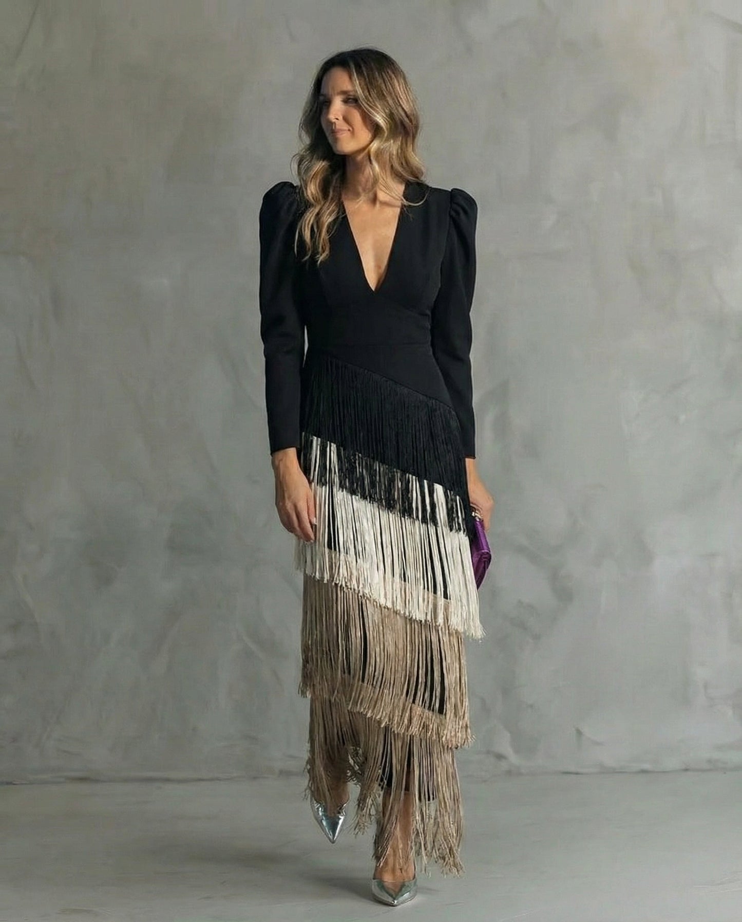 Téphi | Elegant Dress with Fringe Sleeves