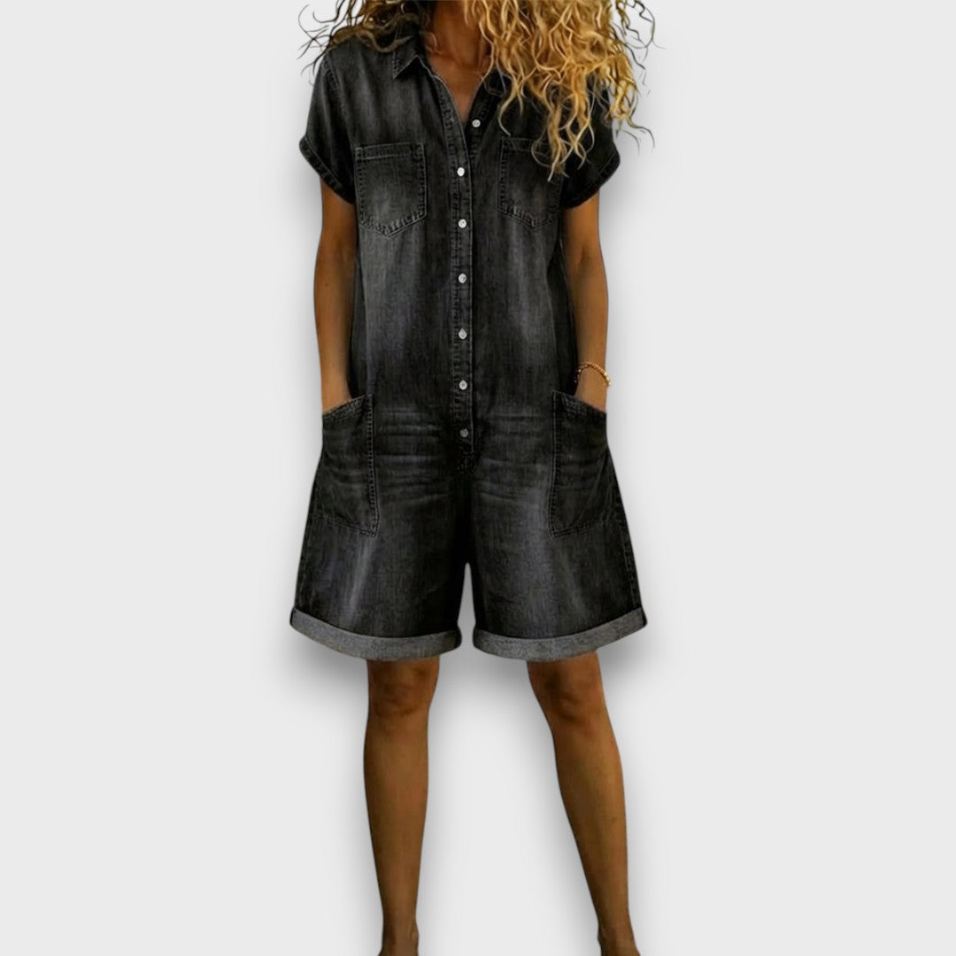 Méabh | Vintage short Cotton Denim-Look Overalls