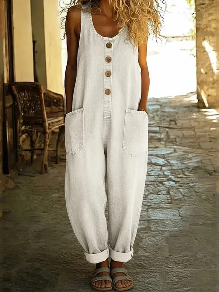 Salopette en jean pour femme - Coton délavé coupe décontractée
