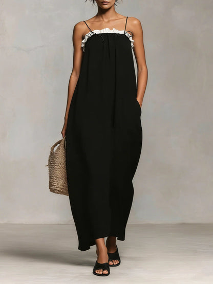 Nuala | Maxi Dress with Colour Blocks and Spaghetti Straps
