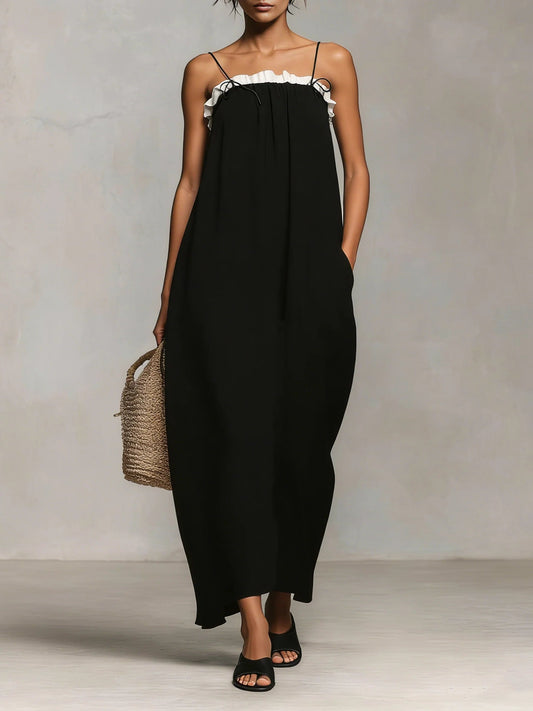 Nuala | Maxi Dress with Colour Blocks and Spaghetti Straps