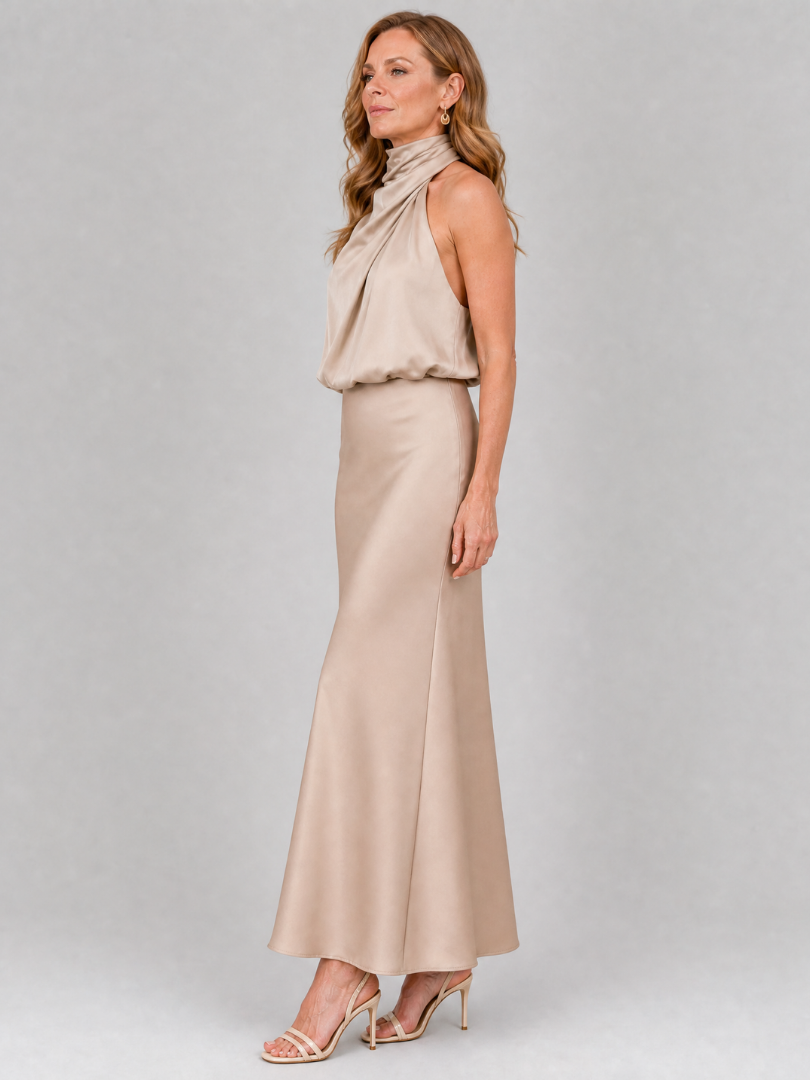 Caireann | Sleeveless Draped Neck Midi Dress