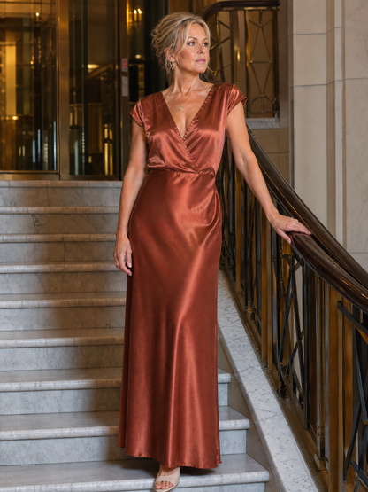 Earnait | Cap Sleeve Wrap Bodice Maxi Dress