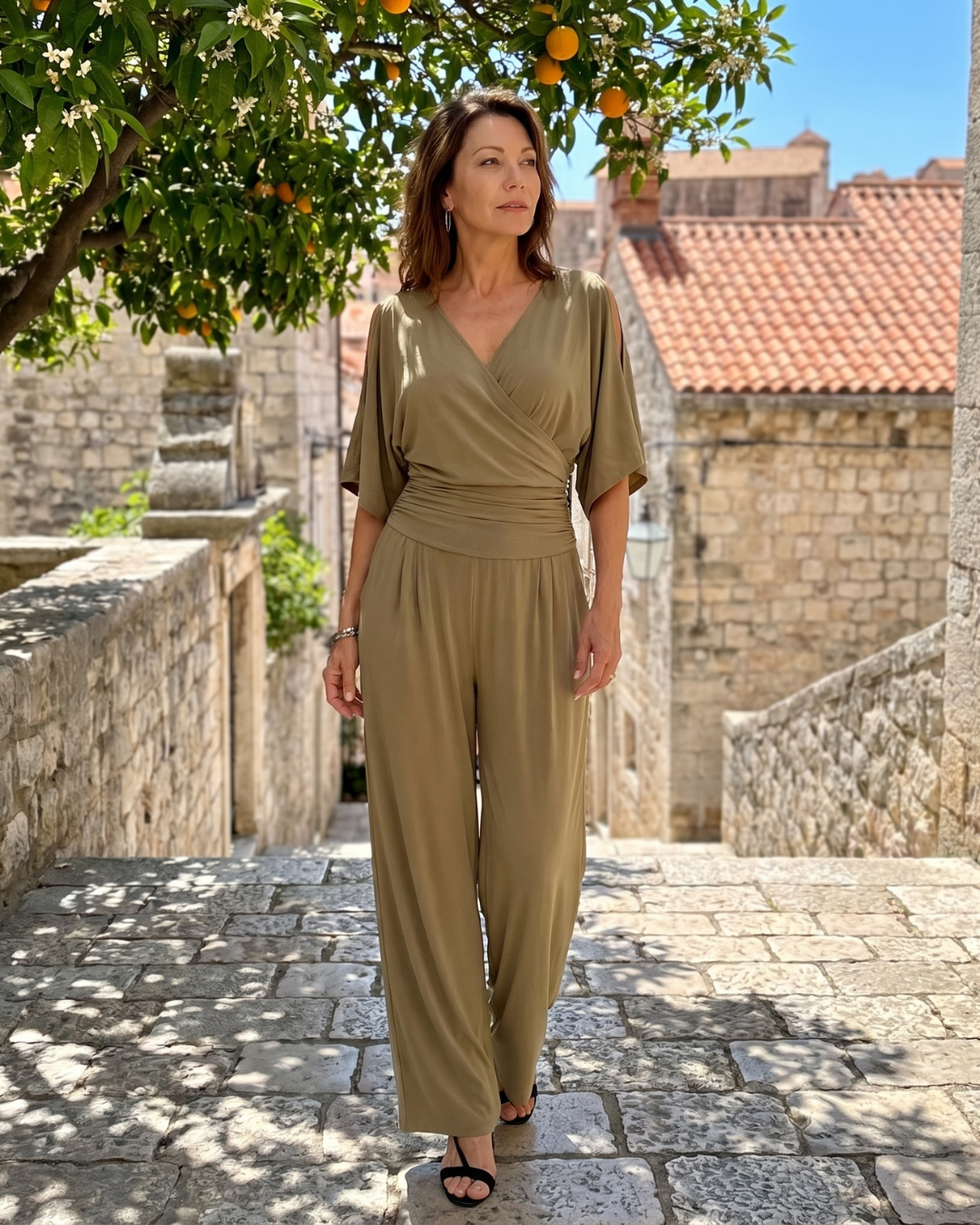 Sébdann | Cold-Shoulder Wrap-Waist Jumpsuit