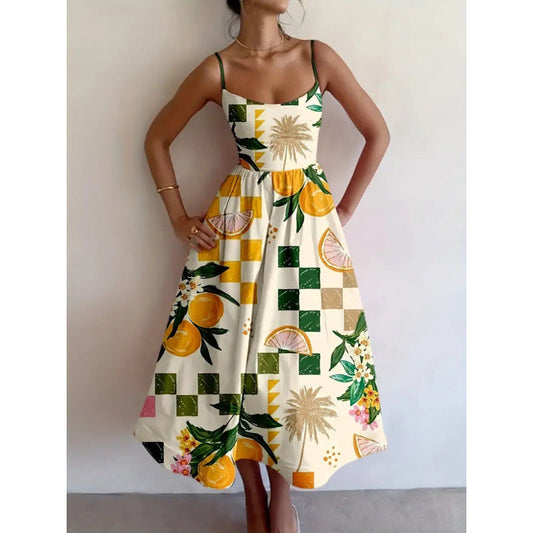 Dervila | Citrus Palm Midi Dress
