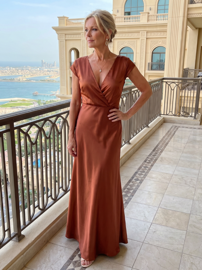 Earnait | Cap Sleeve Wrap Bodice Maxi Dress