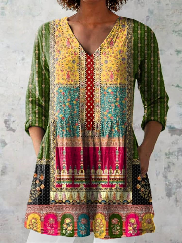 Bláthnaid | Ethnic Floral V-Neck Shirt
