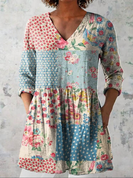 Laoise | Floral Patchwork V-Neck Shirt