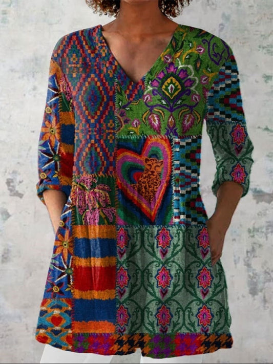 Líadan | Boho Floral V-Neck Shirt