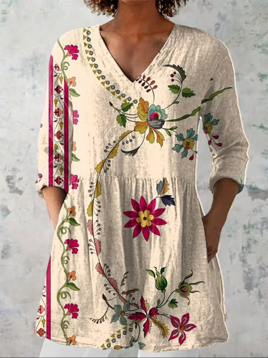 Fionnuala | Bohemian Floral V-Neck Shirt