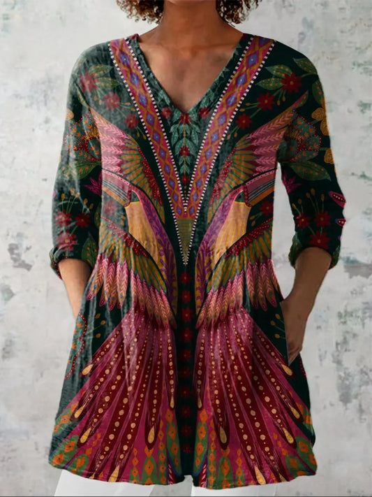 Treasa | Tropical Bird V-Neck Shirt