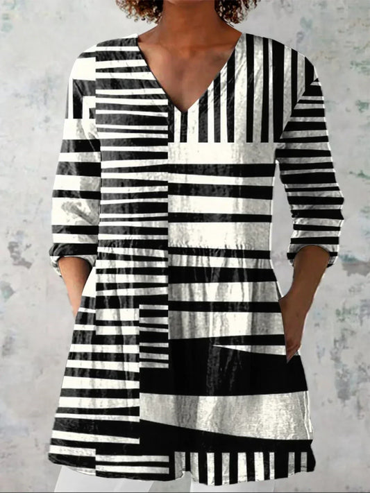 Bríd | Abstract Stripe V-Neck Shirt