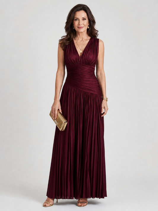 Blinne | Sleeveless Pleated V Neck Midi Dress