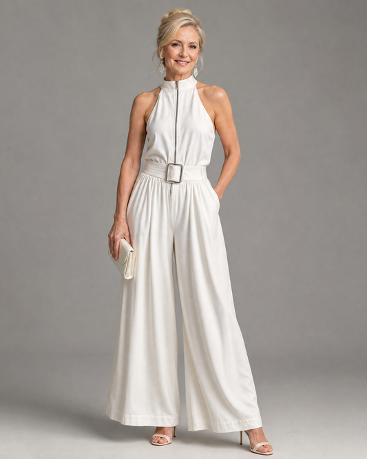 Tórnait | Belted High-Neck Wide-Leg Jumpsuit