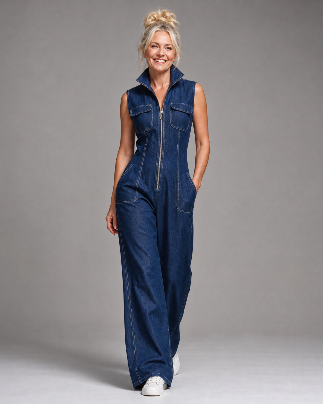 Indeg | Zip-Front Denim Wide-Leg Jumpsuit