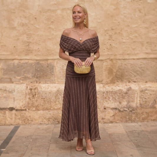 Mairéad | Brown Geometric Flowing Dress