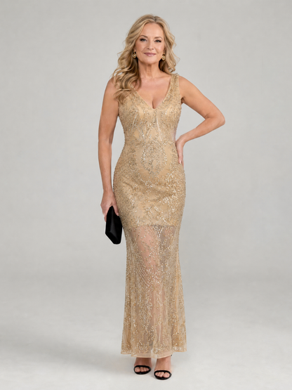 Gearóidín | Sequin Sleeveless Sheer Panel Midi Dress