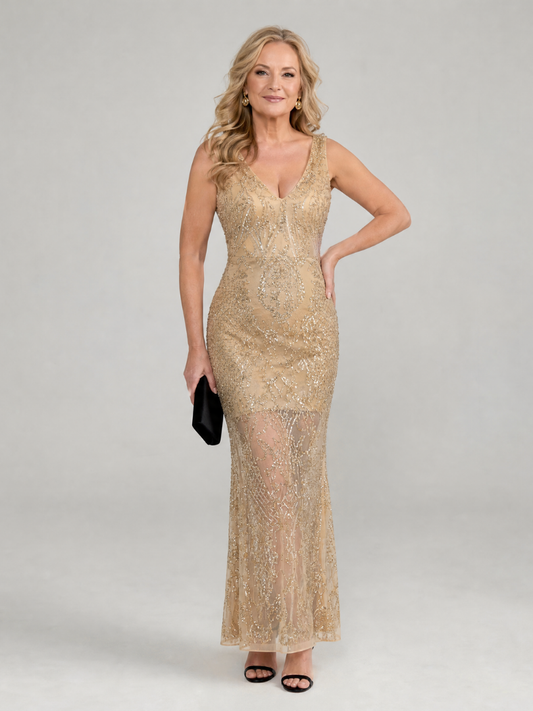 Gearóidín | Sequin Sleeveless Sheer Panel Midi Dress