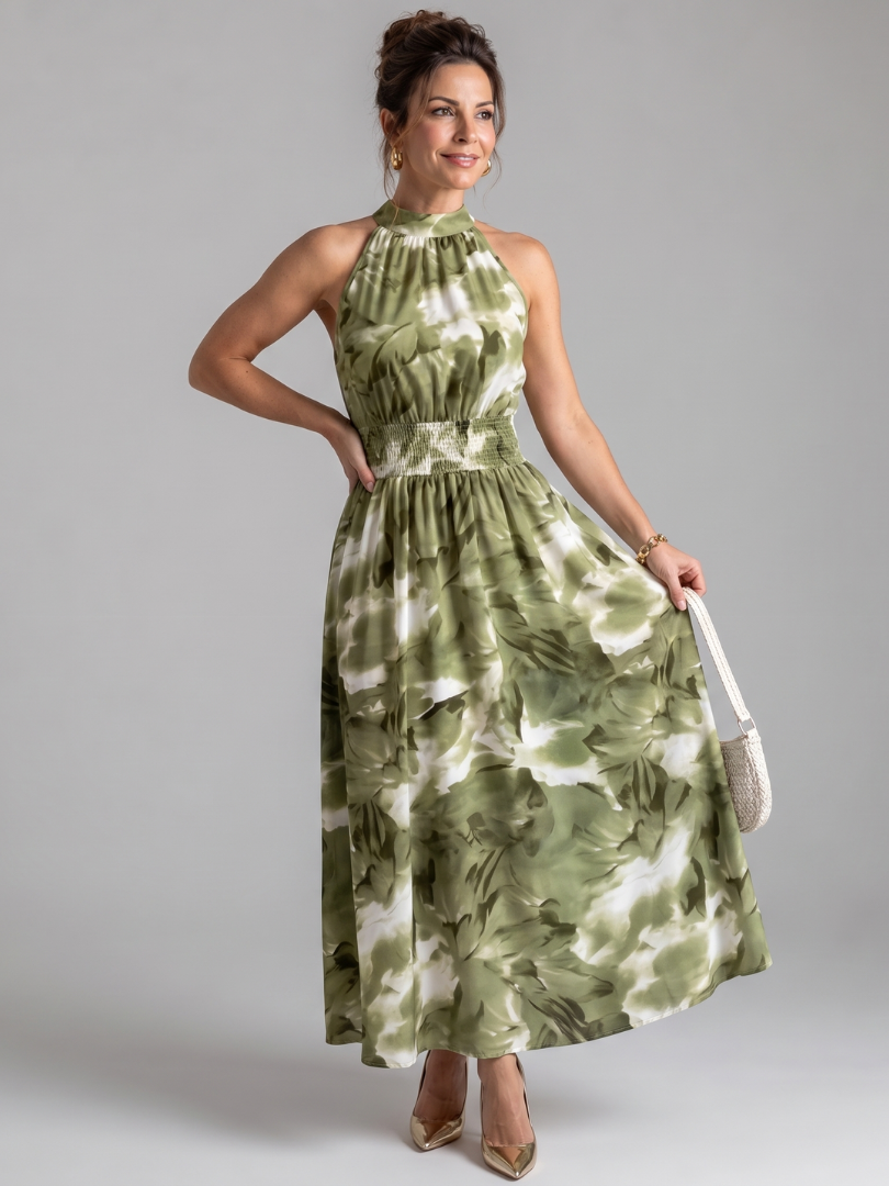 Luíseach | Gathered Waist Abstract Print Midi Dress