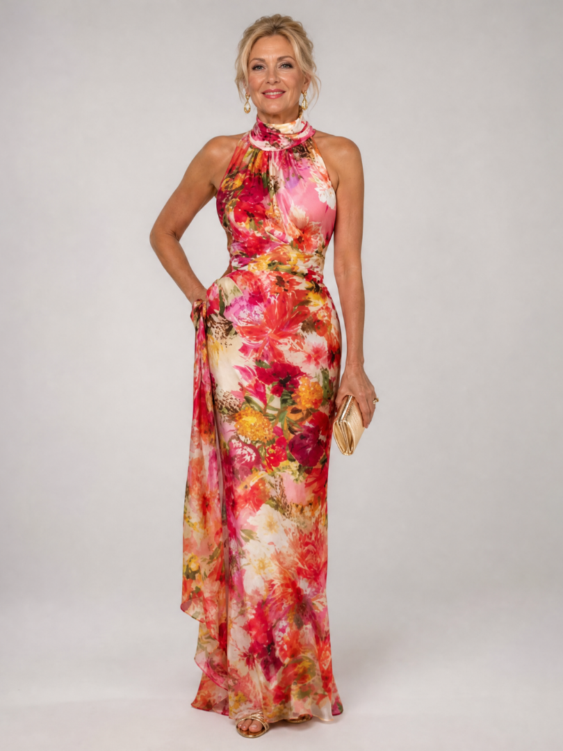 Tuilelaith | Halter Neck Floral Print Maxi Dress