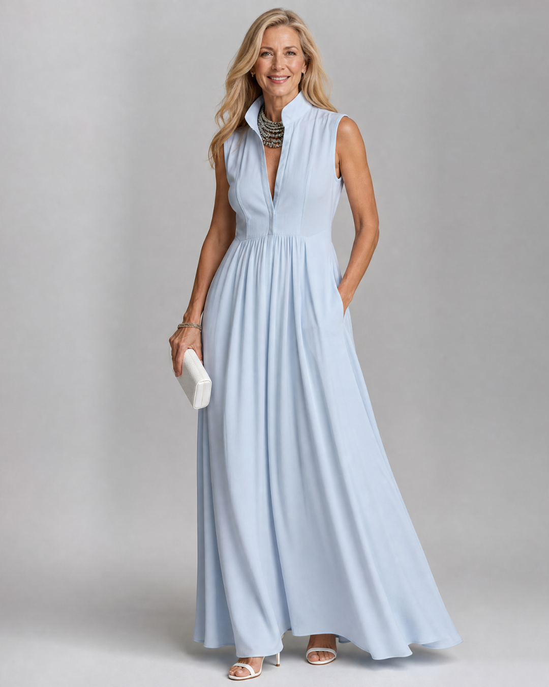 Slána | Collared Sleeveless Maxi Dress