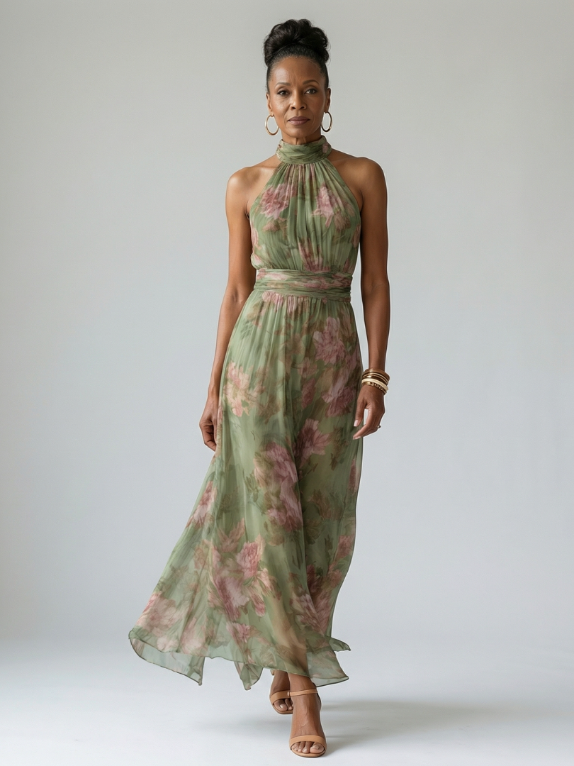 Aignéis | Gathered Halter Midi Dress