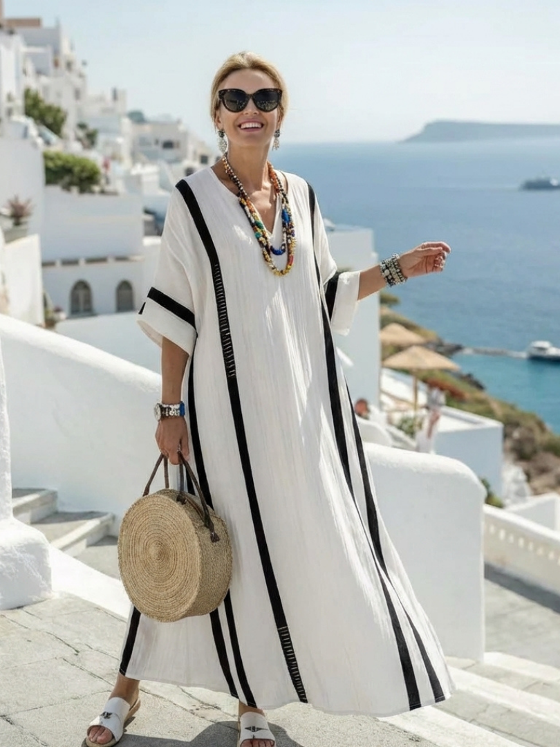 Sinéad | Short Sleeve Colour Block Striped Maxi Dress