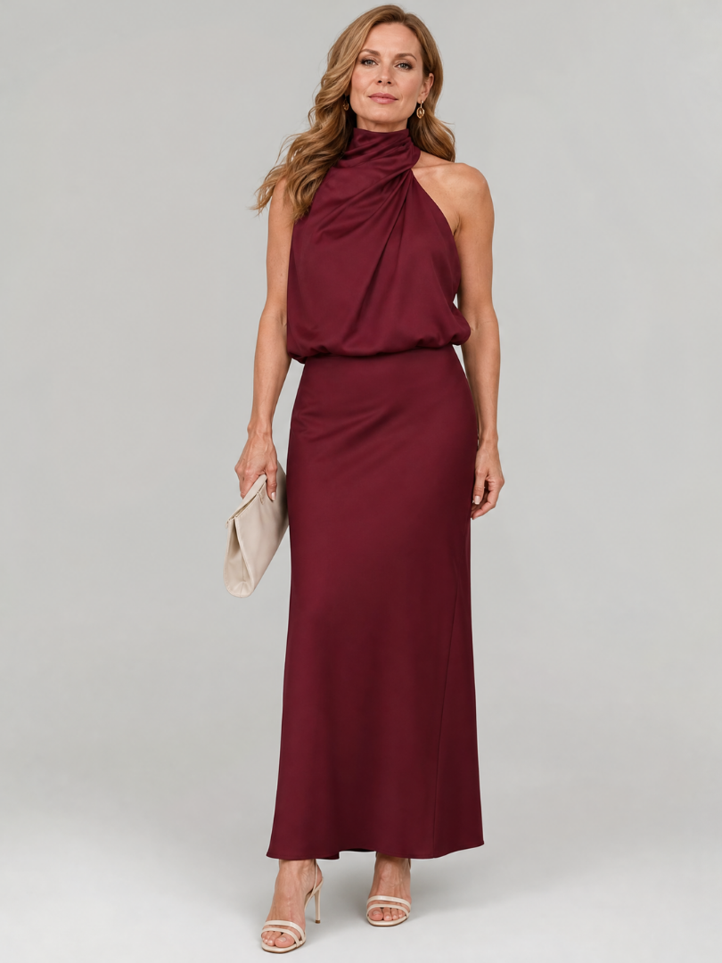 Caireann | Sleeveless Draped Neck Midi Dress