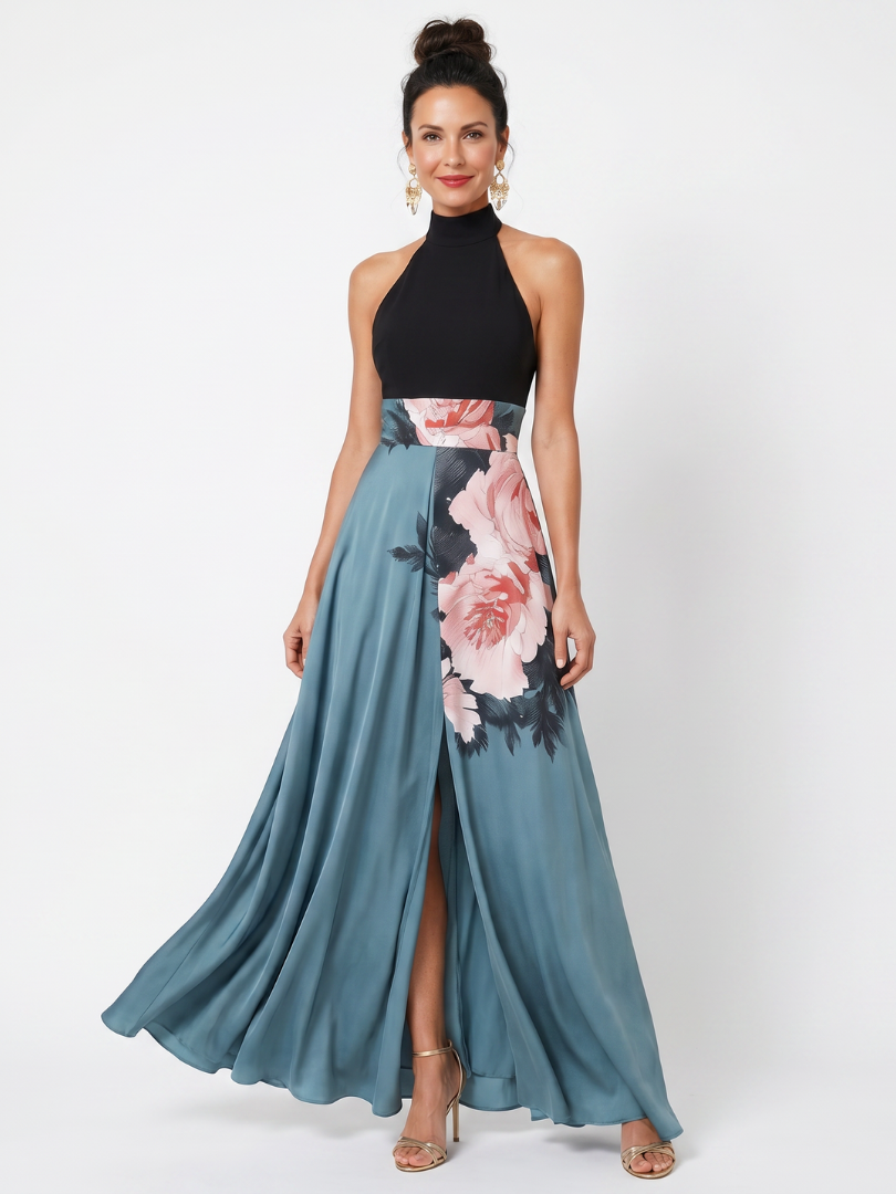 Ceallach | Halter Bodice Floral Skirt Maxi Dress
