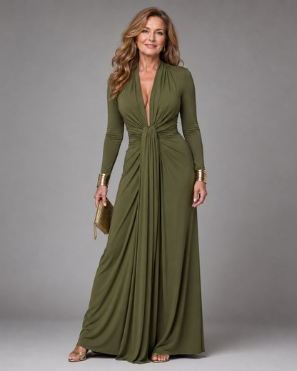 Caragh | Draped V-Neck Long-Sleeve Maxi Dress