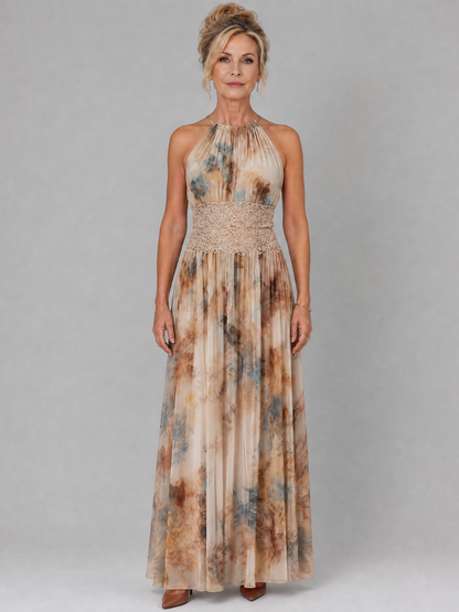 Dúnlaith | Halter Neck Lace Waist Maxi Dress